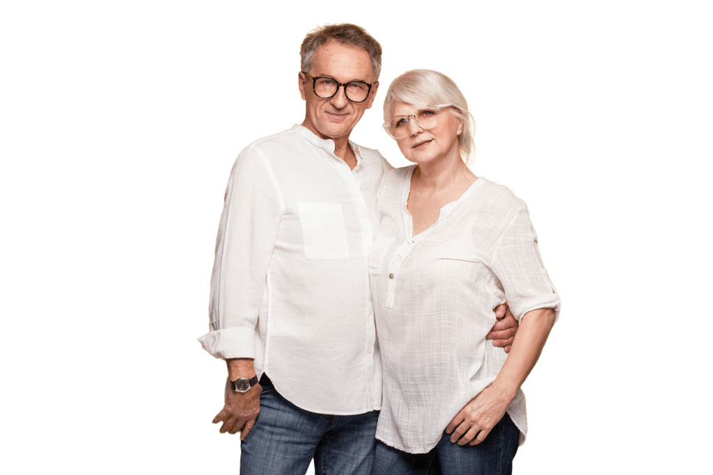 Mature couple wearing glasses and smiling | Chandler Eye Care Specialists PC